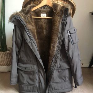 S13 NYC Faux Fur-Trim Hooded Parka, Green, XS